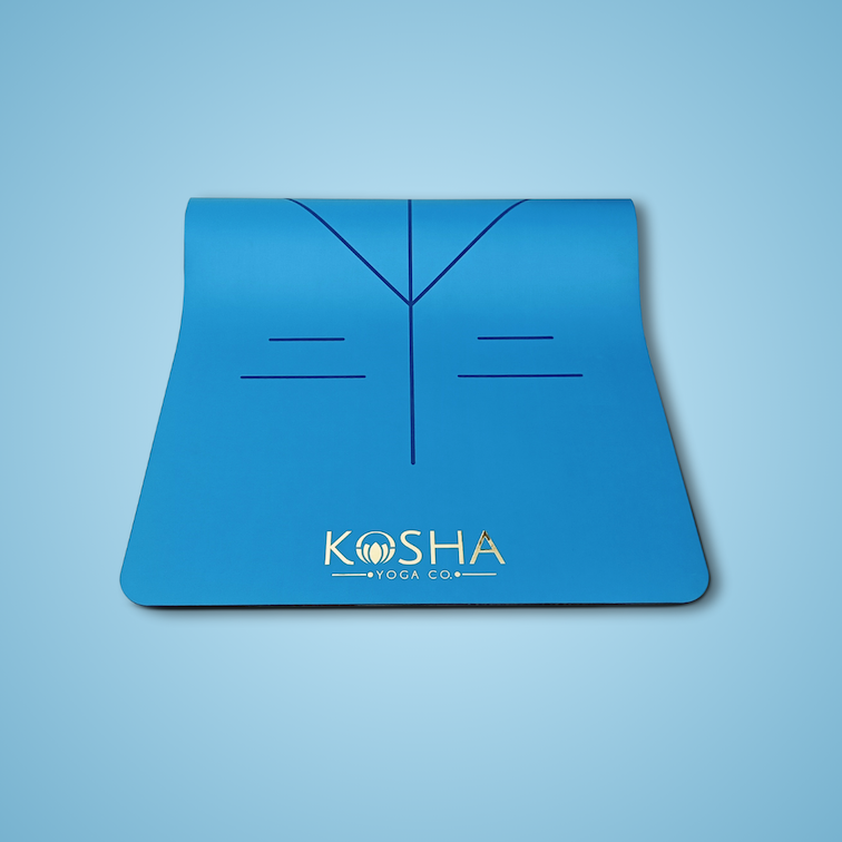 natural rubber yoga mat in blue colour with extra thickness by kosha yoga co for men and women