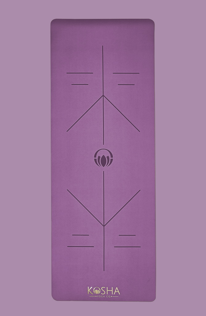 extra long extra thick yoga mats with alignment lines in purple colour by kosha yoga co