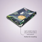 extra long and wide non slip yoga towels by kosha yoga co in dark blue tropical animal print by kosha yoga