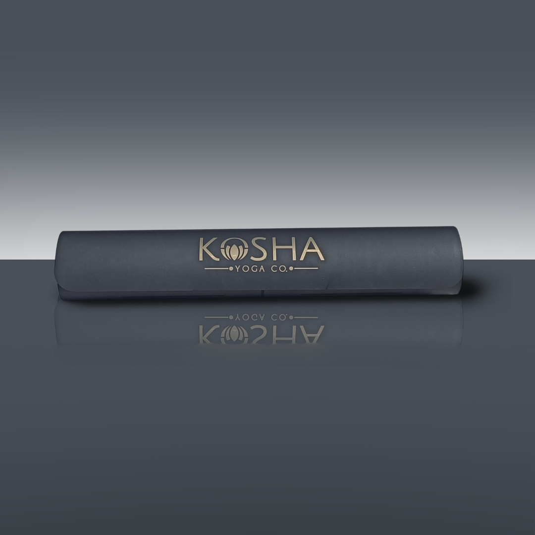 Extra long Sweat Absorbent Non Slip Rubber Yoga Mat With Alignment Lines In black colour By Kosha Yoga Co