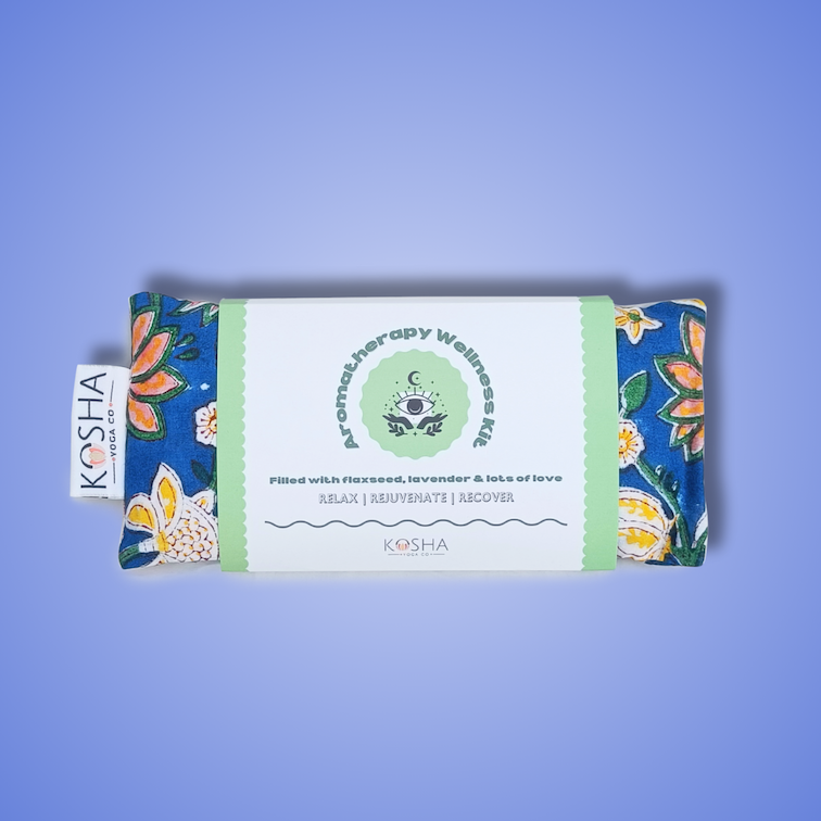 Aromatherapy wellness kit by kosha yoga in royal blue colour print