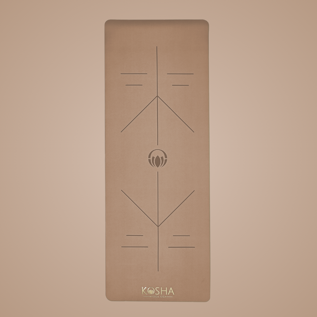 non slip anti skid  sweat proof yoga mat with carry strap by kosha yoga co in brown colour made for men and women