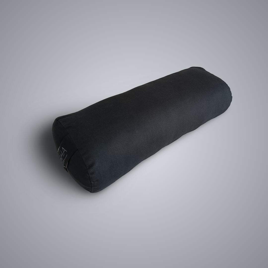 Yoga bolster with cotton cover with soft cushioning for yin yoga restorative yoga relaxation mindfulness meditation in black colour