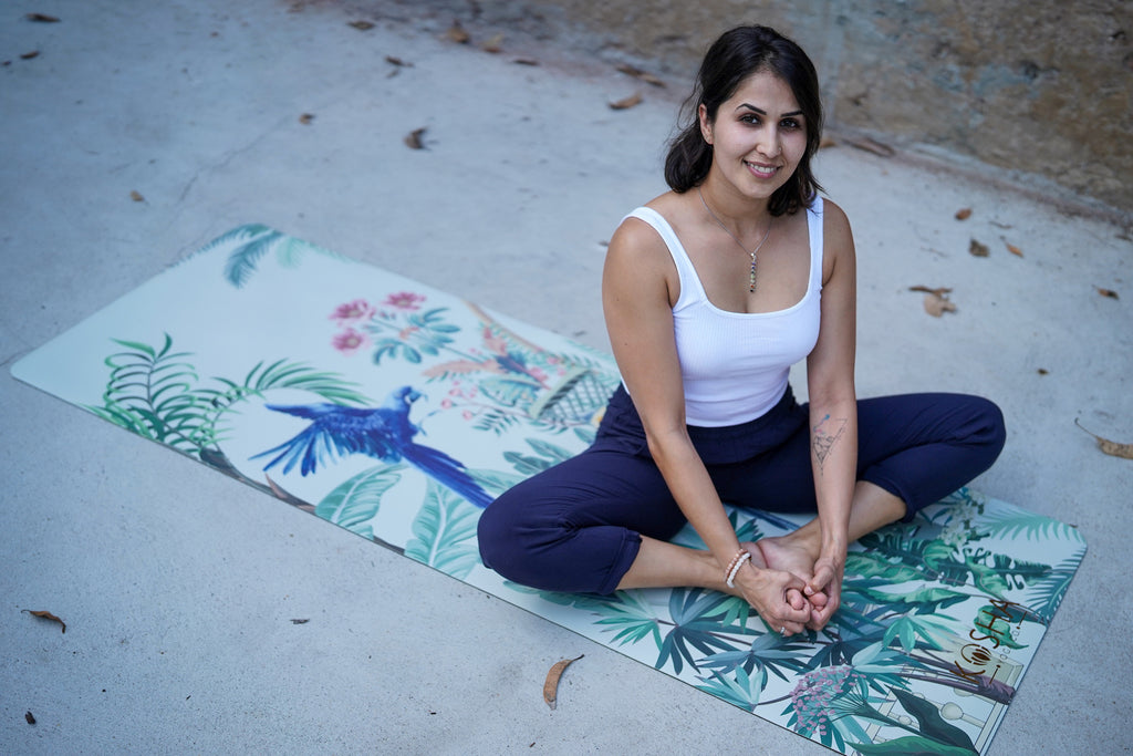 printed yoga mat for women with non slip non skid sweat absorbent top by kosha yoga co
