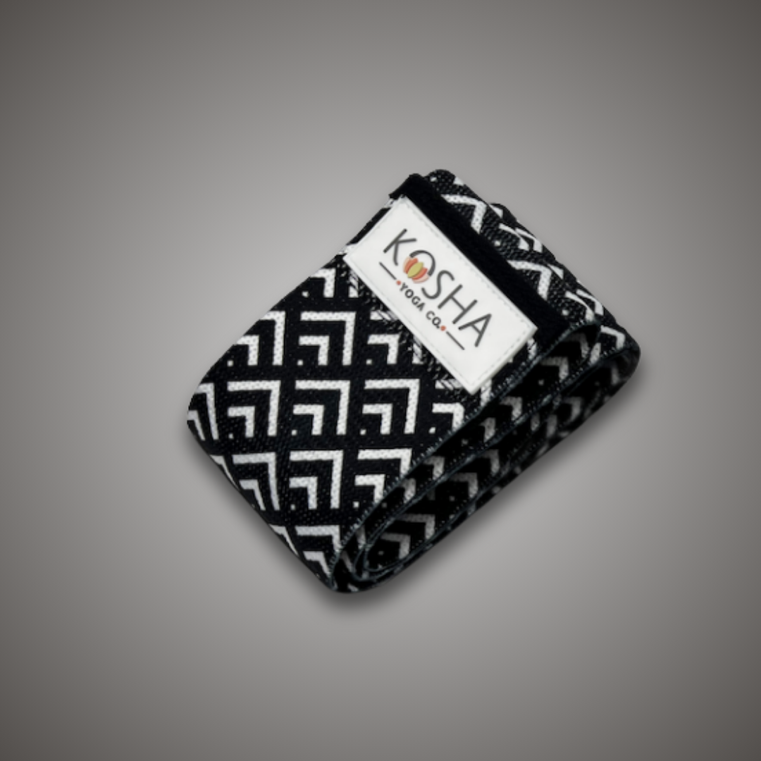 geometric printed black and white non slip fabric resistance bands by kosha yoga co