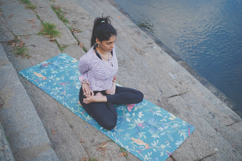 Green floral tropical yoga mat With Print Which Is Sweat Absorbent Non Slip Yoga Mat By Kosha Yoga Co