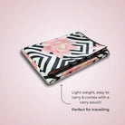 extra long and wide non slip yoga towels by kosha yoga co in black 
& pink tropical animal print by kosha yoga