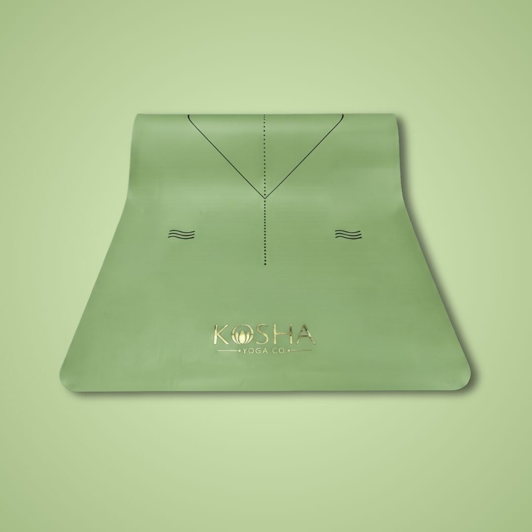 Extra long extra wide anti skid Sweat Absorbent Non Slip Rubber Yoga Mat With Alignment Lines In green Colour By Kosha Yoga Co for men and women