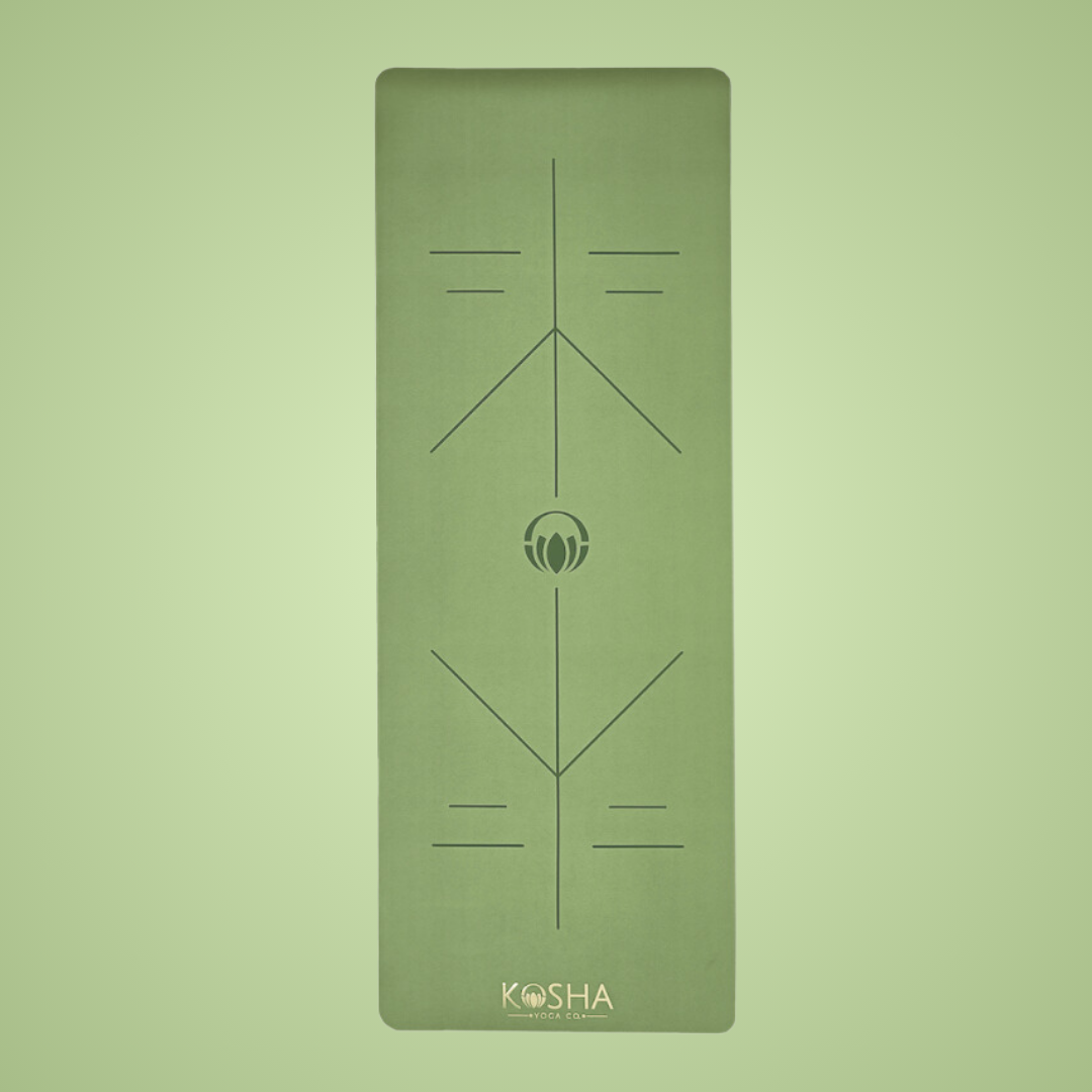 extra long yoga mat with alignment lines in army green colour