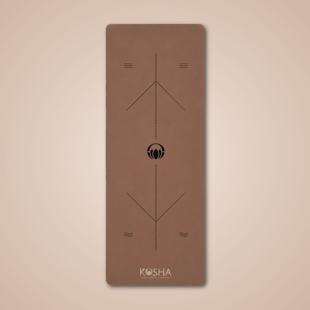 Extra long extra wide Sweat Absorbent Non Slip Rubber Yoga Mat With Alignment Lines In dark brown Colour By Kosha Yoga Co for men and women