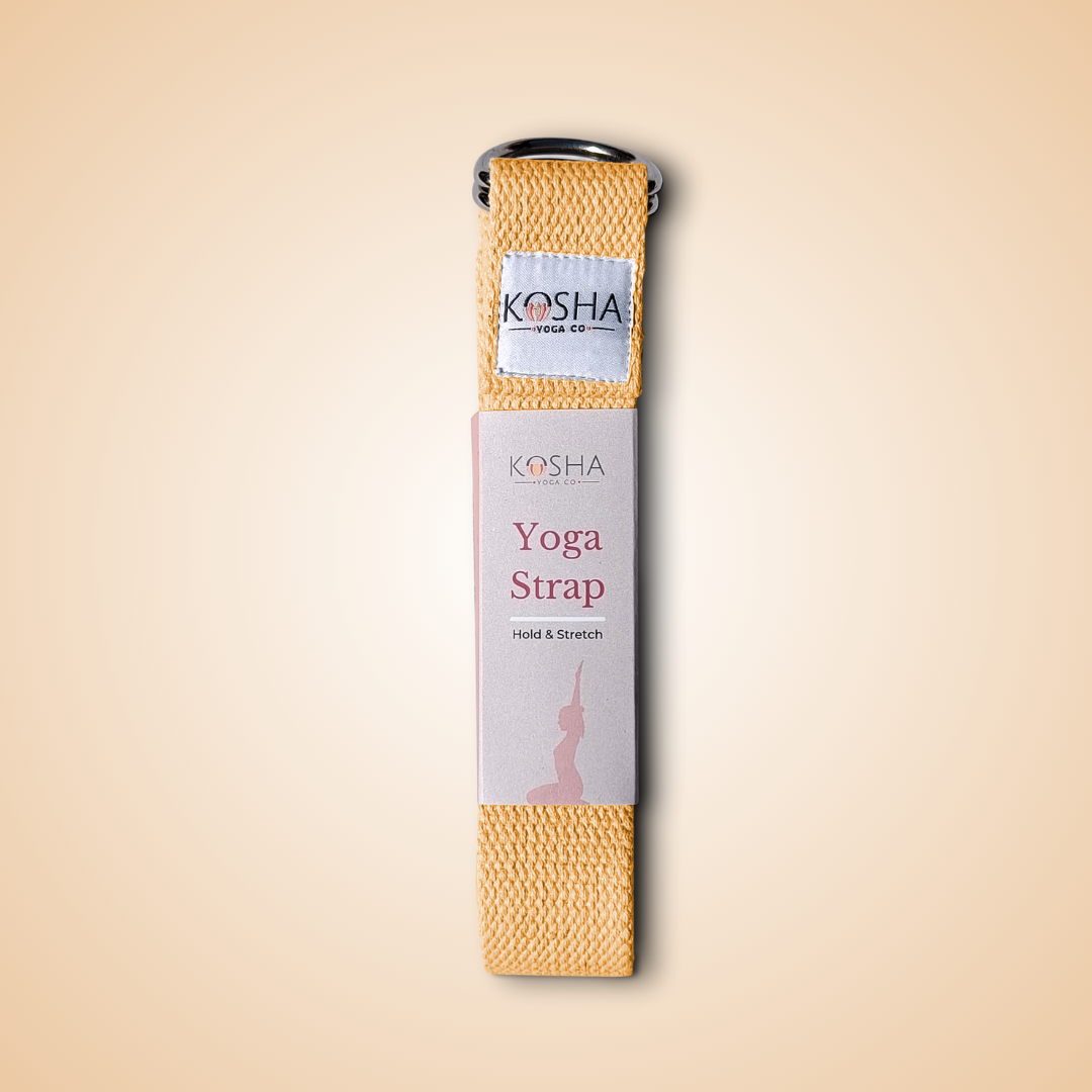 Peach colour belt for stretching with metal buckle made from organic cotton by kosha yoga co