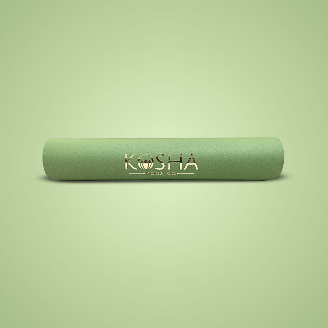 Sweat Absorbent Non Slip Rubber Yoga Mat With Alignment Lines In Olive Green Colour By Kosha Yoga Co