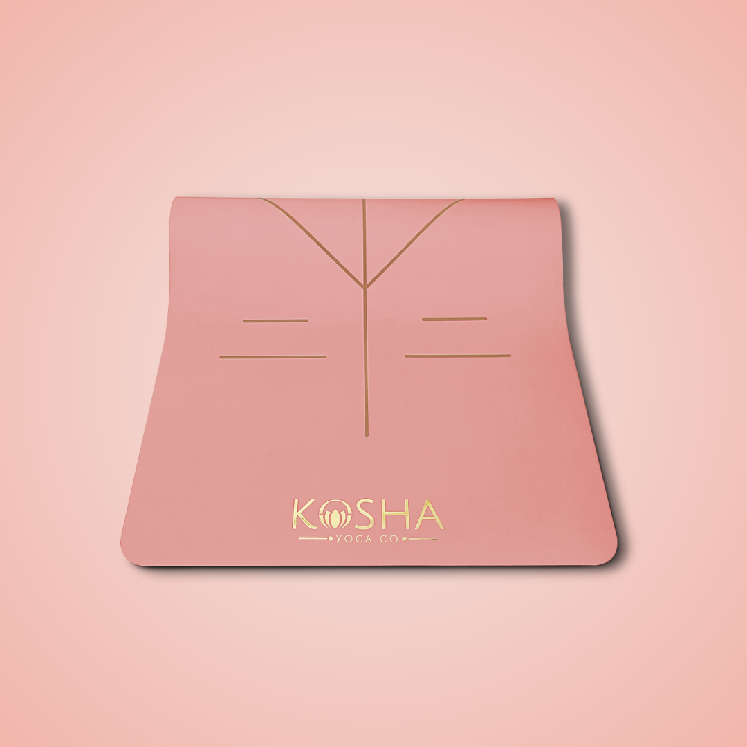 Sweat Absorbent Non Slip Rubber Yoga Mat With Alignment Lines In Peach Colour By Kosha Yoga Co for men and women