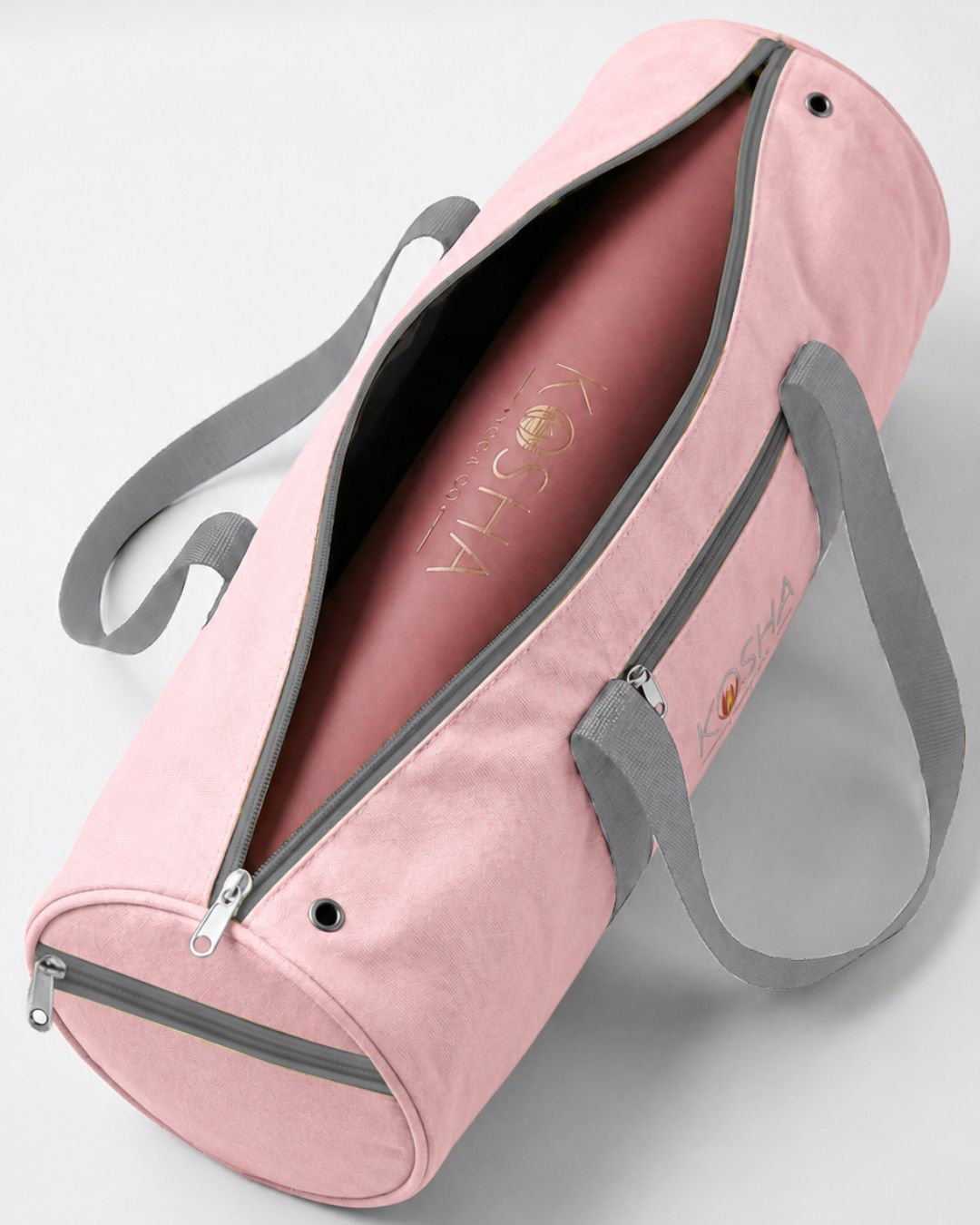 Yoga mat bag with pockets for all yoga mats by kosha yoga co
pink & grey 