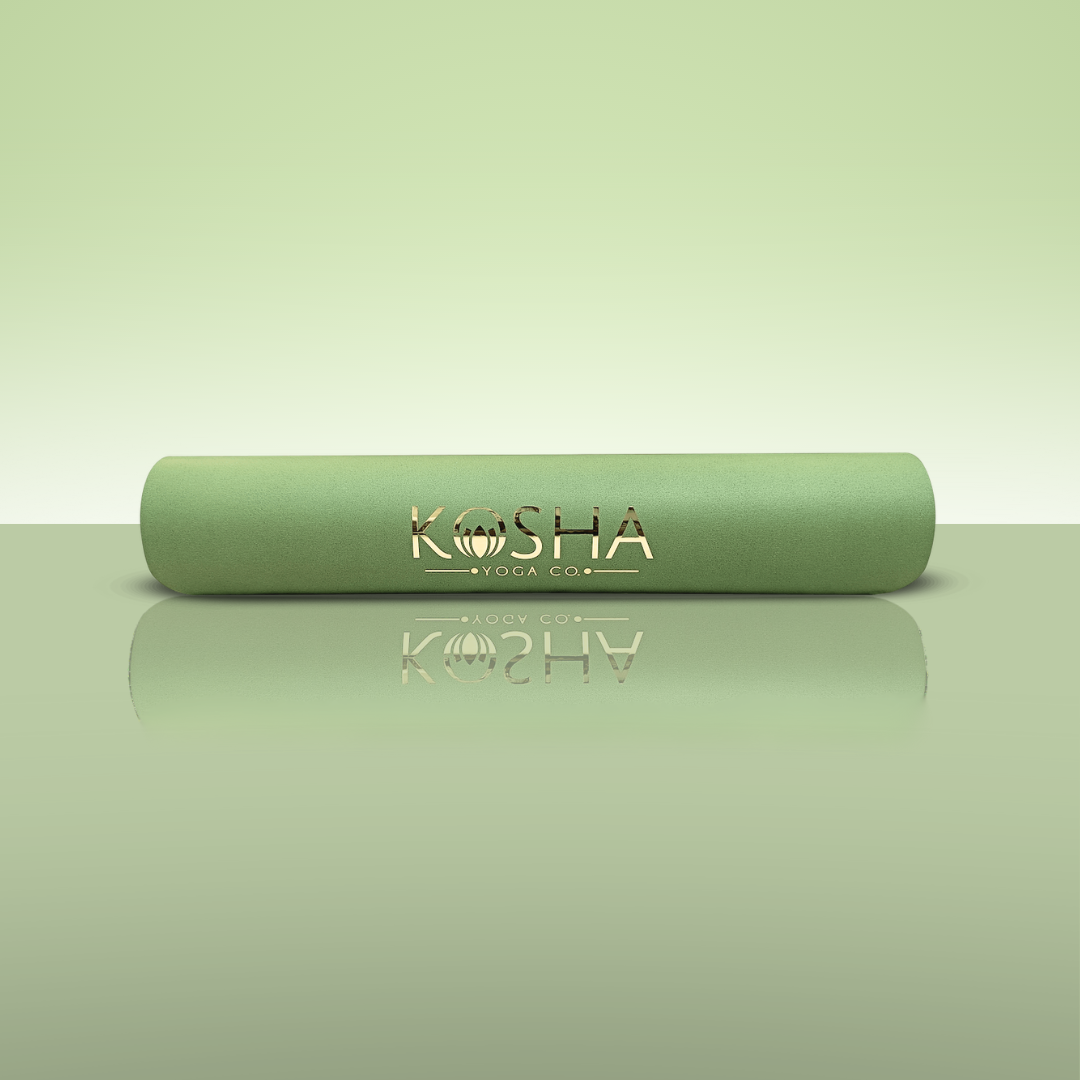 Sweat Absorbent Non Slip Rubber Yoga Mat With Alignment Lines In Olive Green Colour By Kosha Yoga Co