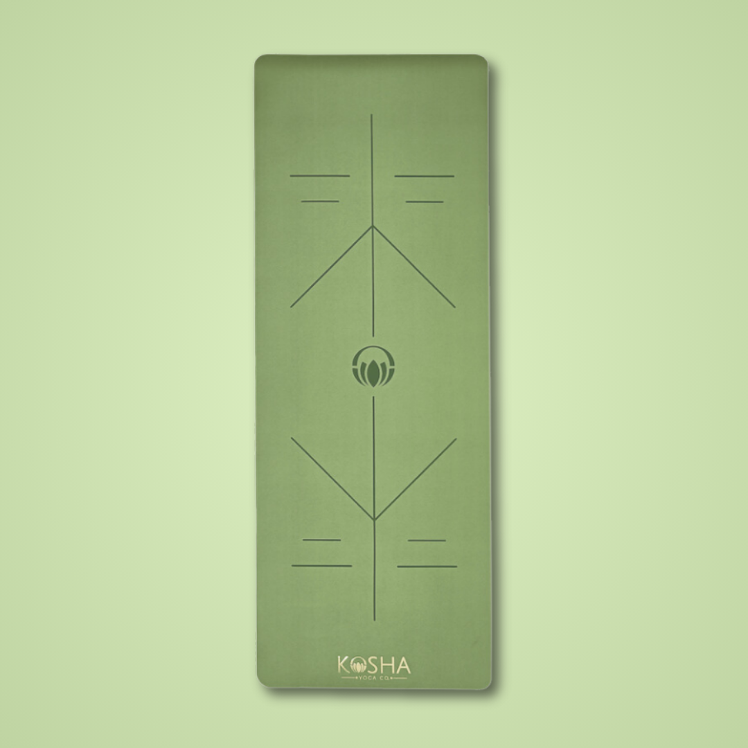 extra long yoga mat with alignment lines in army green colour