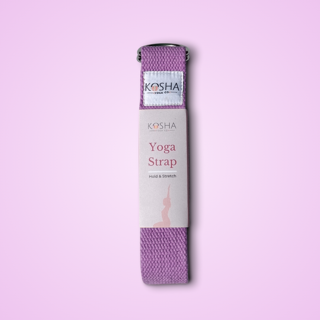 extra long extra wide yoga belt with buckle made from organic cotton in purple colour by kosha yoga co