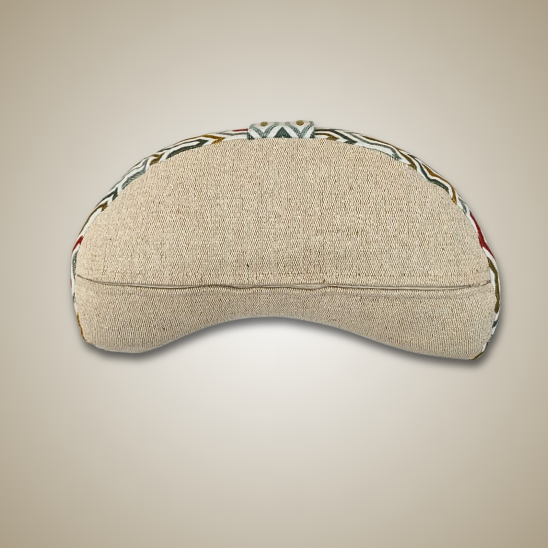 half moon shaped meditation cushion with organic filling by kosha yoga for meditation