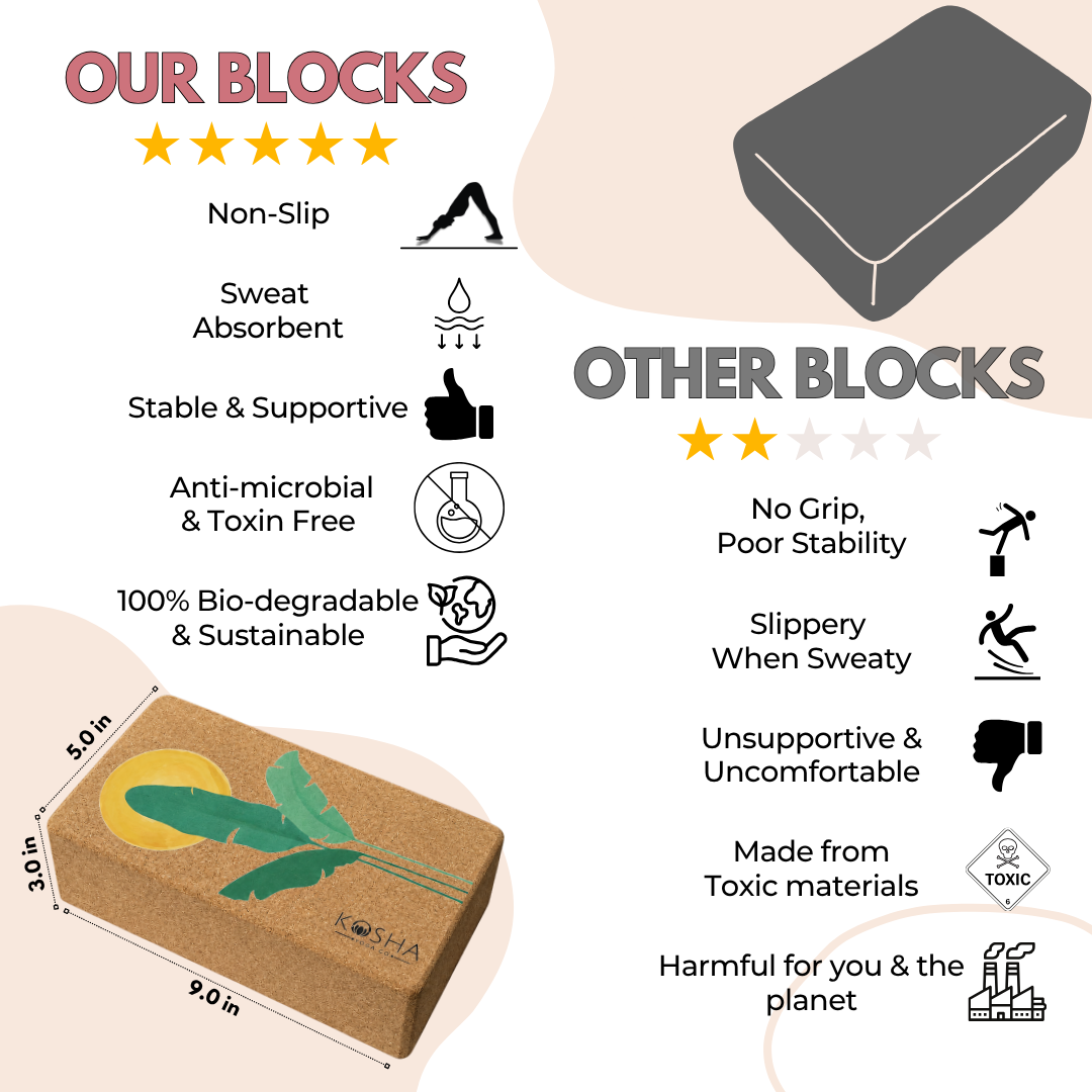 Yoga Blocks Bricks By Kosha Yoga Co. India Non Slip Sweat Absorbent Eco-friendly