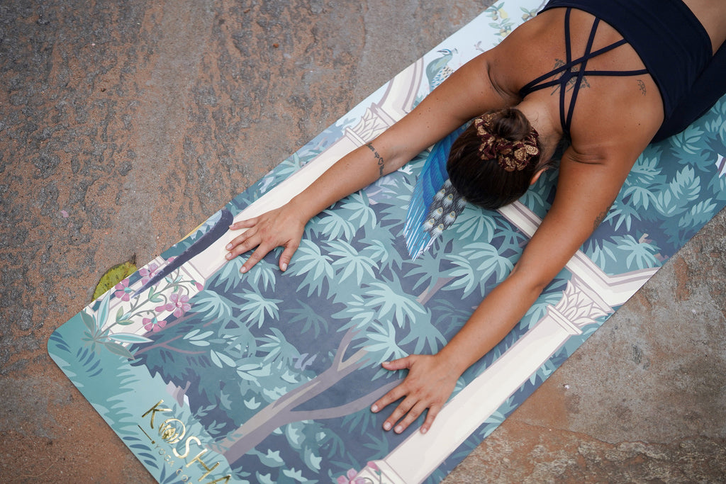 tropical printed yoga mat with skid proof grip by kosha