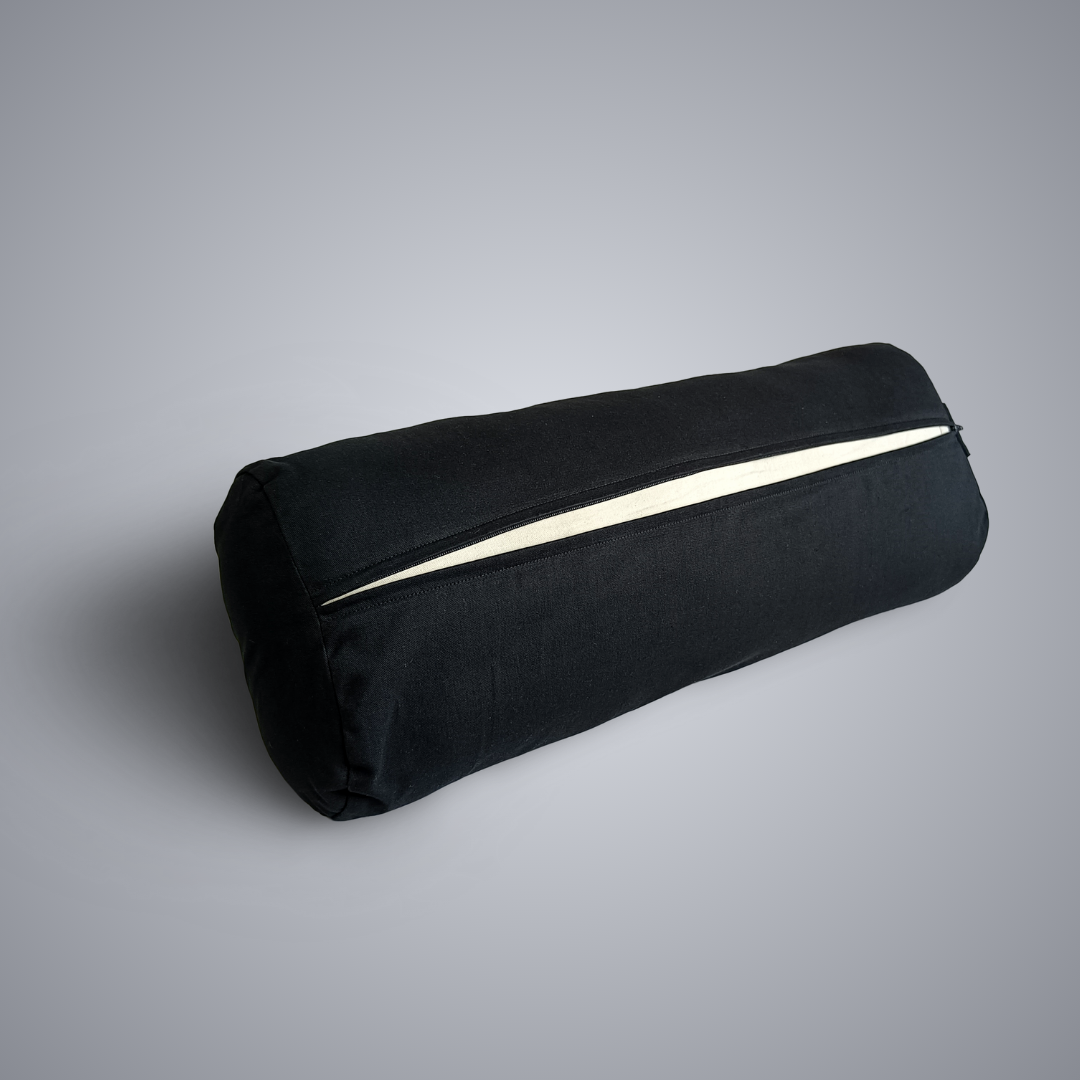 removable washable cover cotton natural yoga bolster in black colour