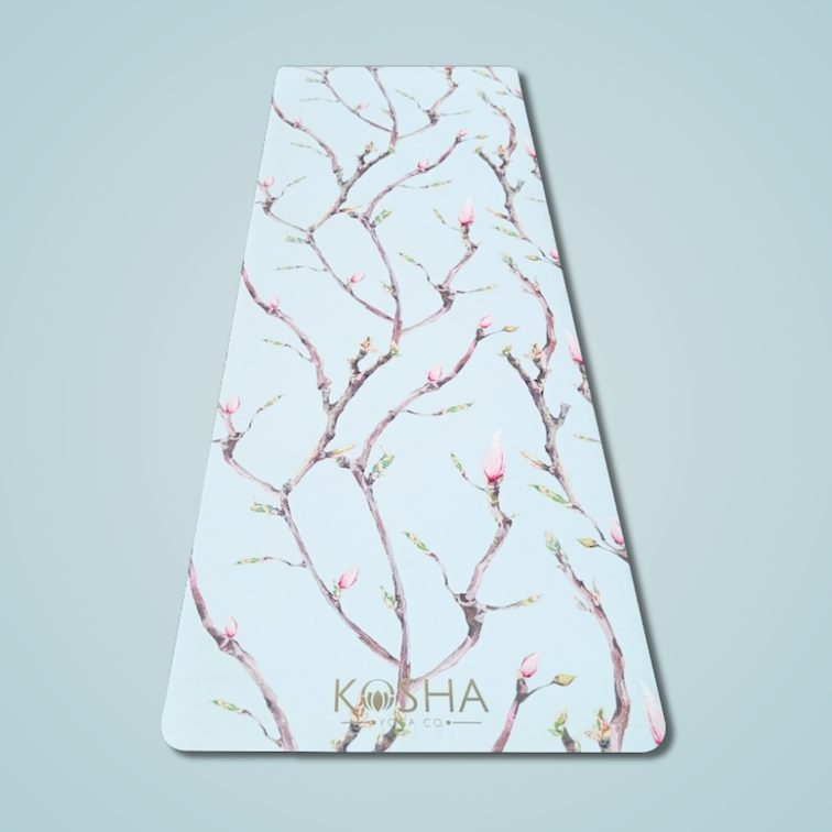 Green yoga mat With flowers Print Which Is Sweat Absorbent Non Slip Yoga Mat By Kosha Yoga Co