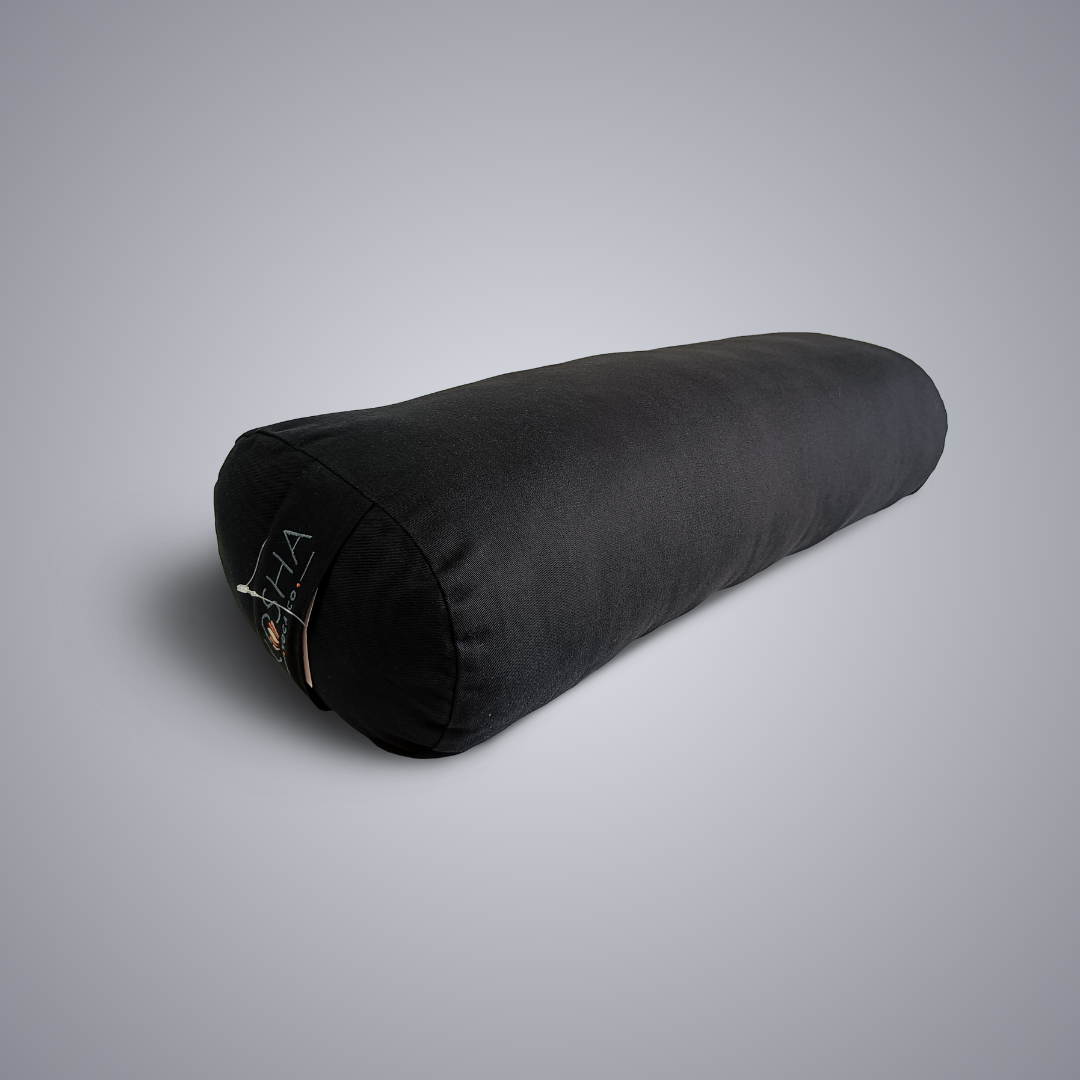 Yoga bolster with carry strap for restorative yoga in black colour