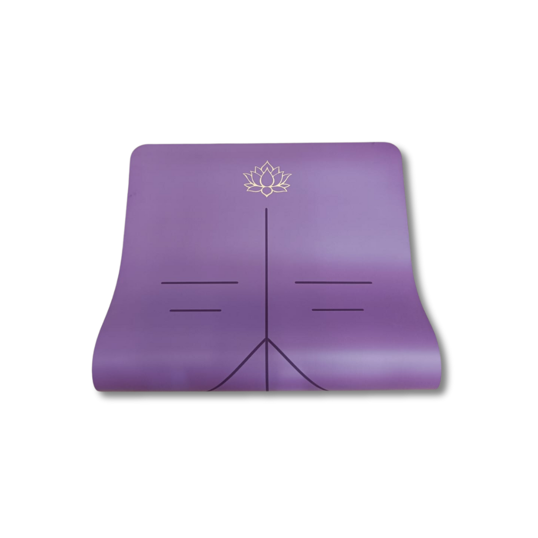 Purple yoga mat with custom print by kosha yoga co