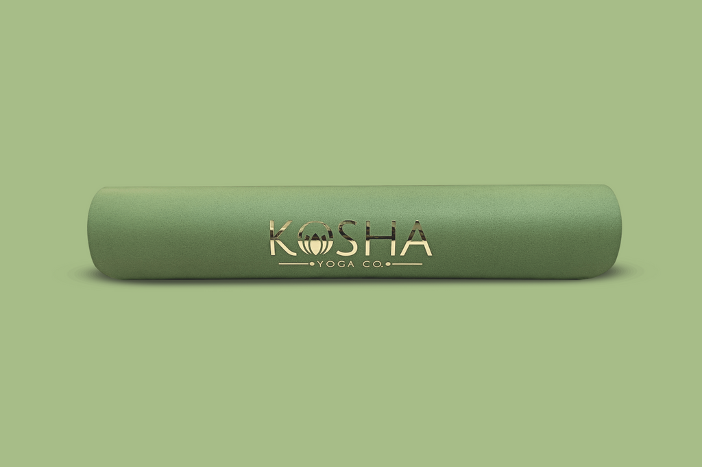 Sweat Absorbent Non Slip Rubber Yoga Mat With Alignment Lines In Olive Green Colour By Kosha Yoga Co