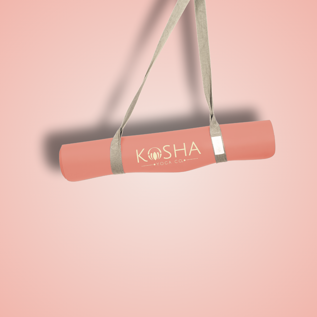 yoga mat with carry strap in peach colour by ko asha yoga co