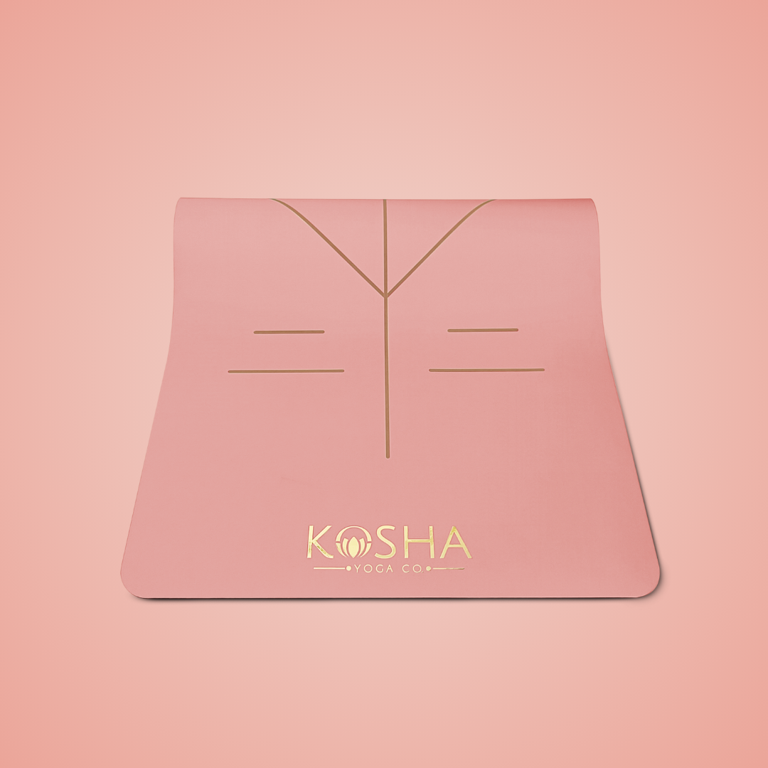 Sweat Absorbent Non Slip Rubber Yoga Mat With Alignment Lines In Peach Colour By Kosha Yoga Co with added cushioning