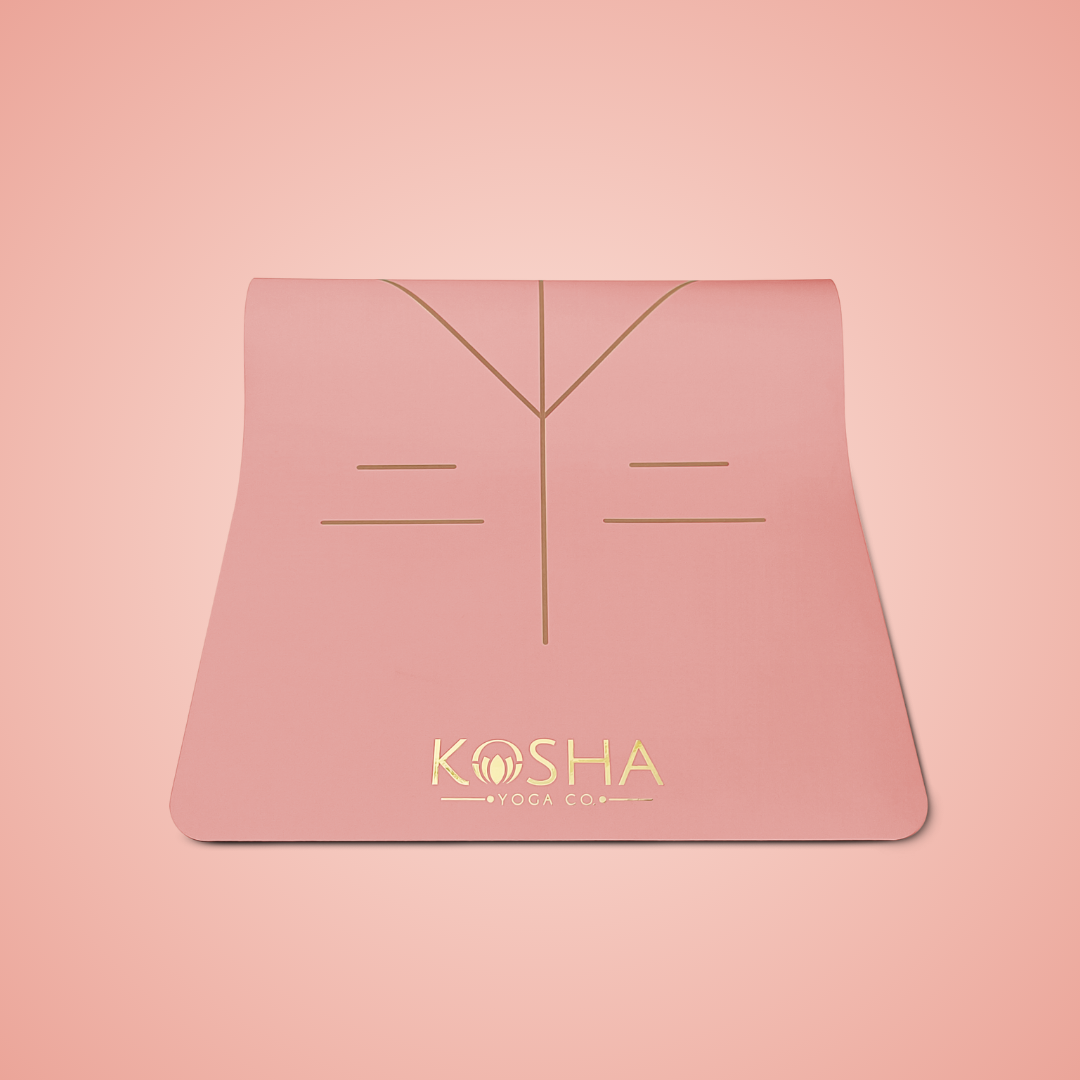 Sweat Absorbent Non Slip Rubber Yoga Mat With Alignment Lines In Peach Colour By Kosha Yoga Co with added cushioning