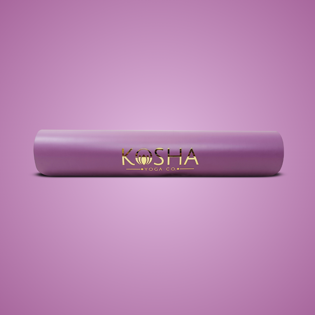 Sweat Absorbent Non Slip Rubber Yoga Mat With Alignment Lines In Purple Colour By Kosha Yoga Co