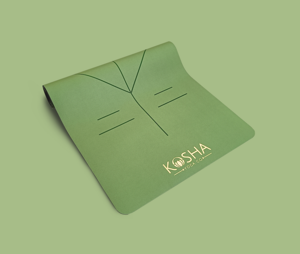 premium non slip sweat proof green colour yoga mat by kosha yoga co