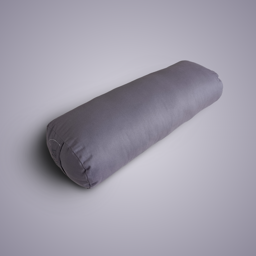 Yoga bolster with carry strap for restorative yoga in mauve purple colour