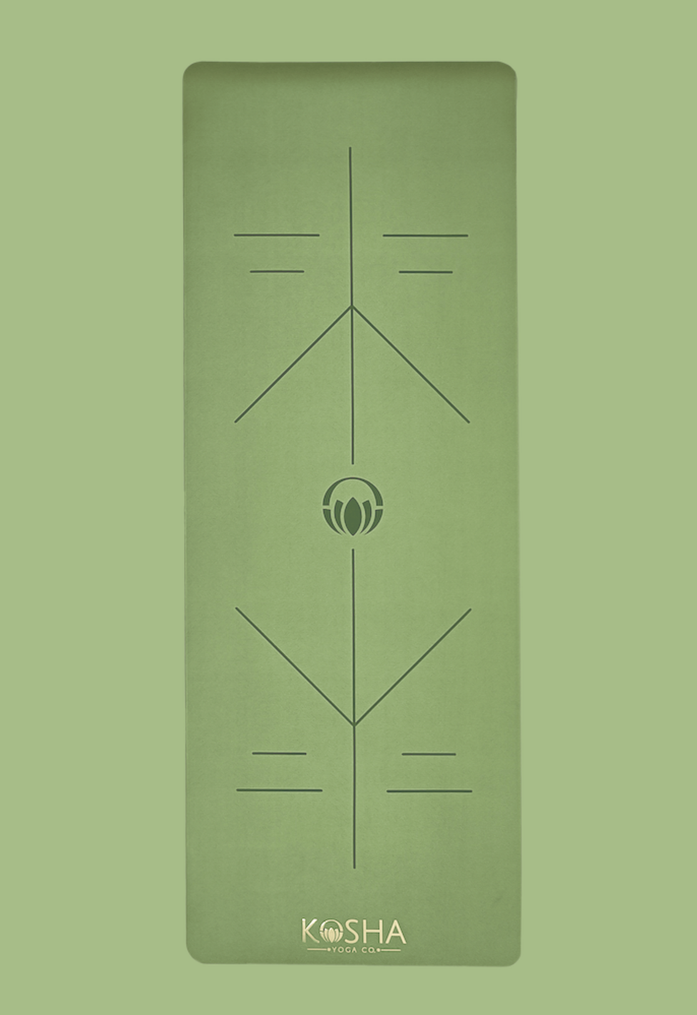extra long yoga mat with alignment lines in army green colour