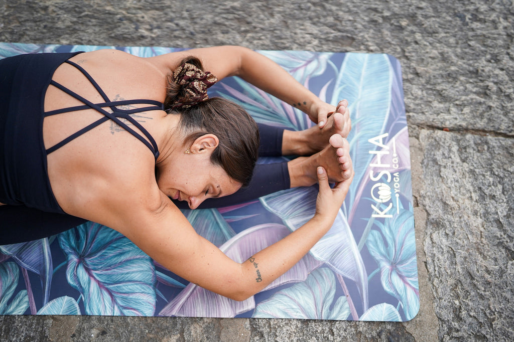 designer yoga mat with non slip grip by kosha yoga co