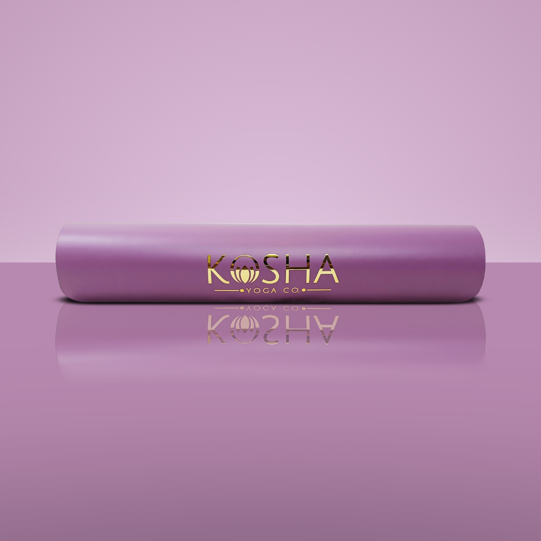 Sweat Absorbent Non Slip Rubber Yoga Mat With Alignment Lines In Purple Colour By Kosha Yoga Co