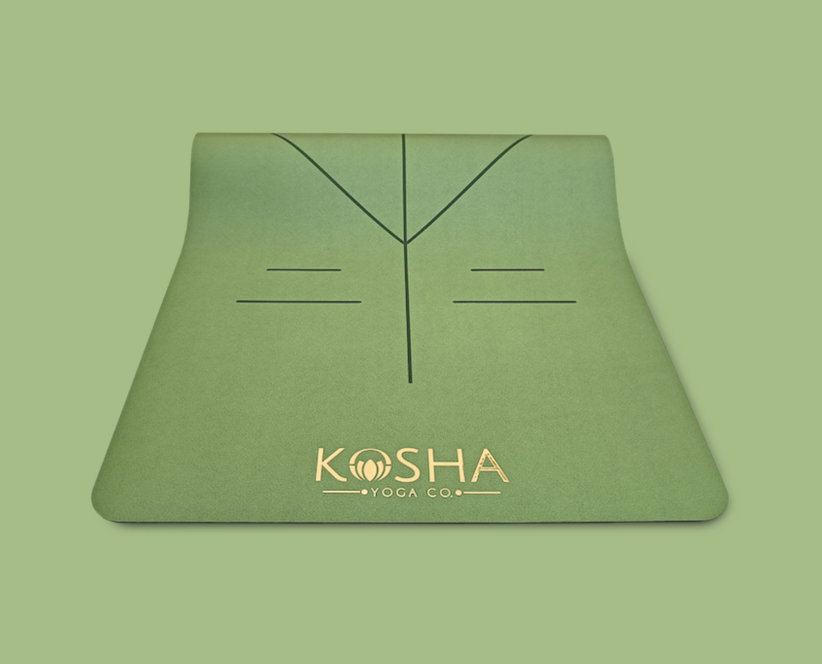 Extra long extra wide anti skid Sweat Absorbent Non Slip Rubber Yoga Mat With Alignment Lines In green Colour By Kosha Yoga Co for men and women
