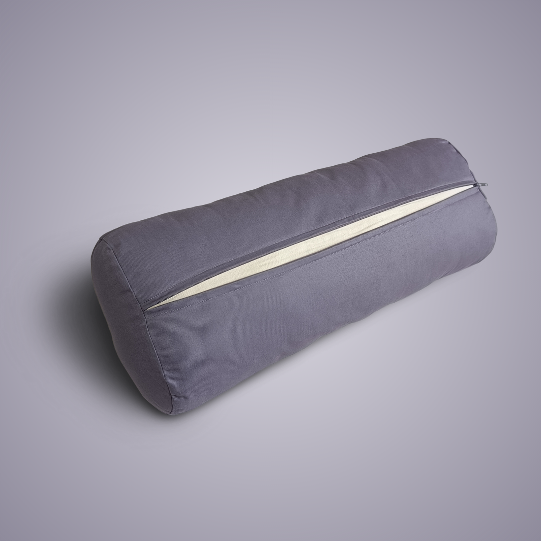 removable washable cover cotton natural yoga bolster in purple cream colour