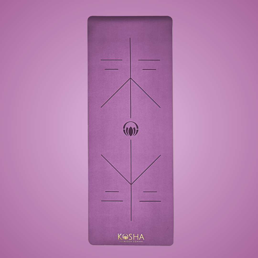 extra long extra thick yoga mats with alignment lines in purple colour by kosha yoga co