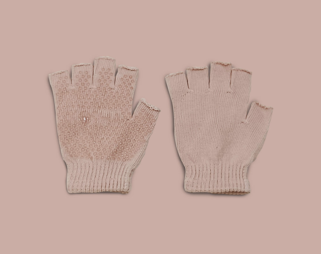 half finger gloves in peach colour for yoga and pilates by kosha yoga co