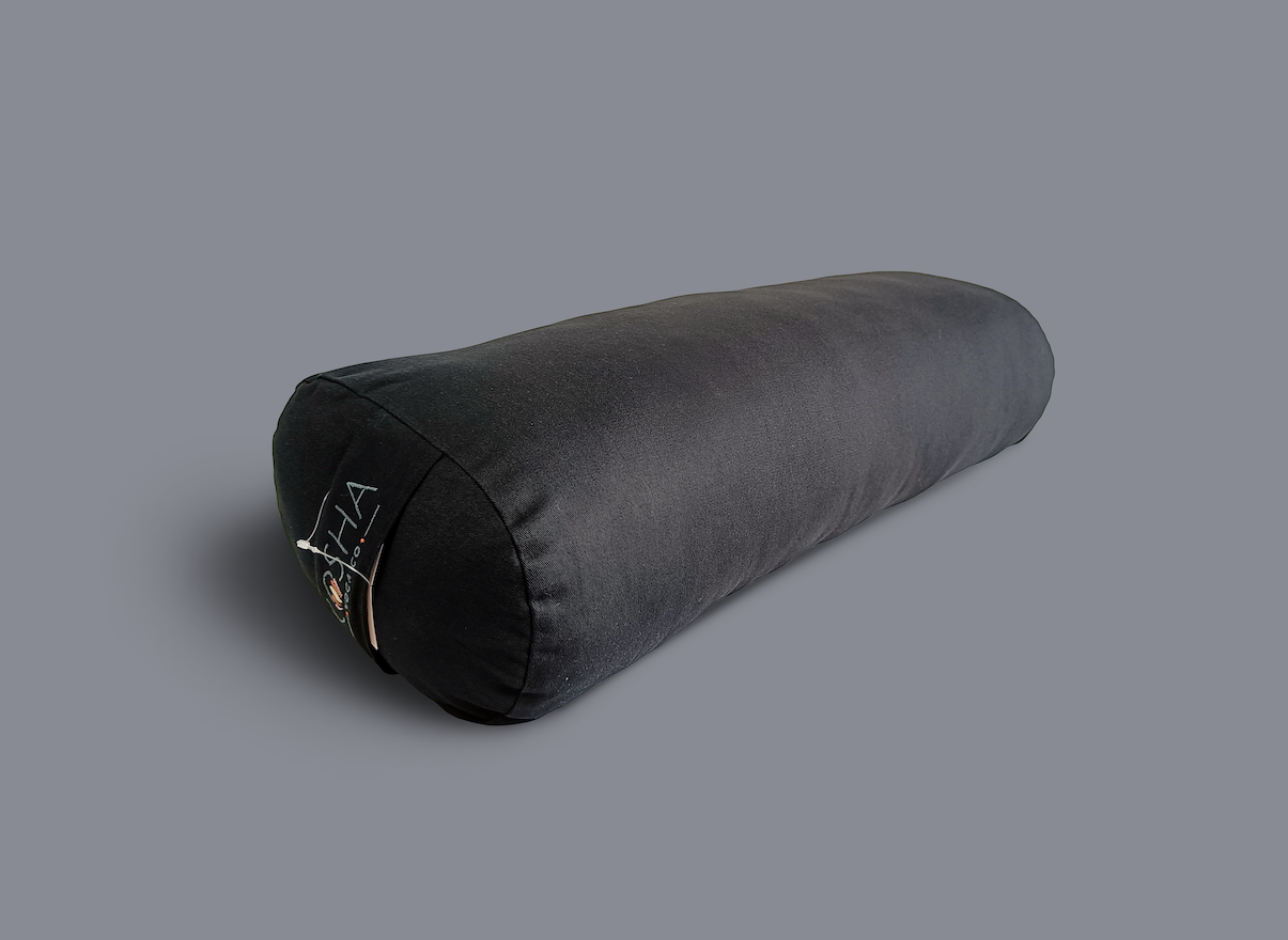 Yoga bolster with carry strap for restorative yoga in black colour