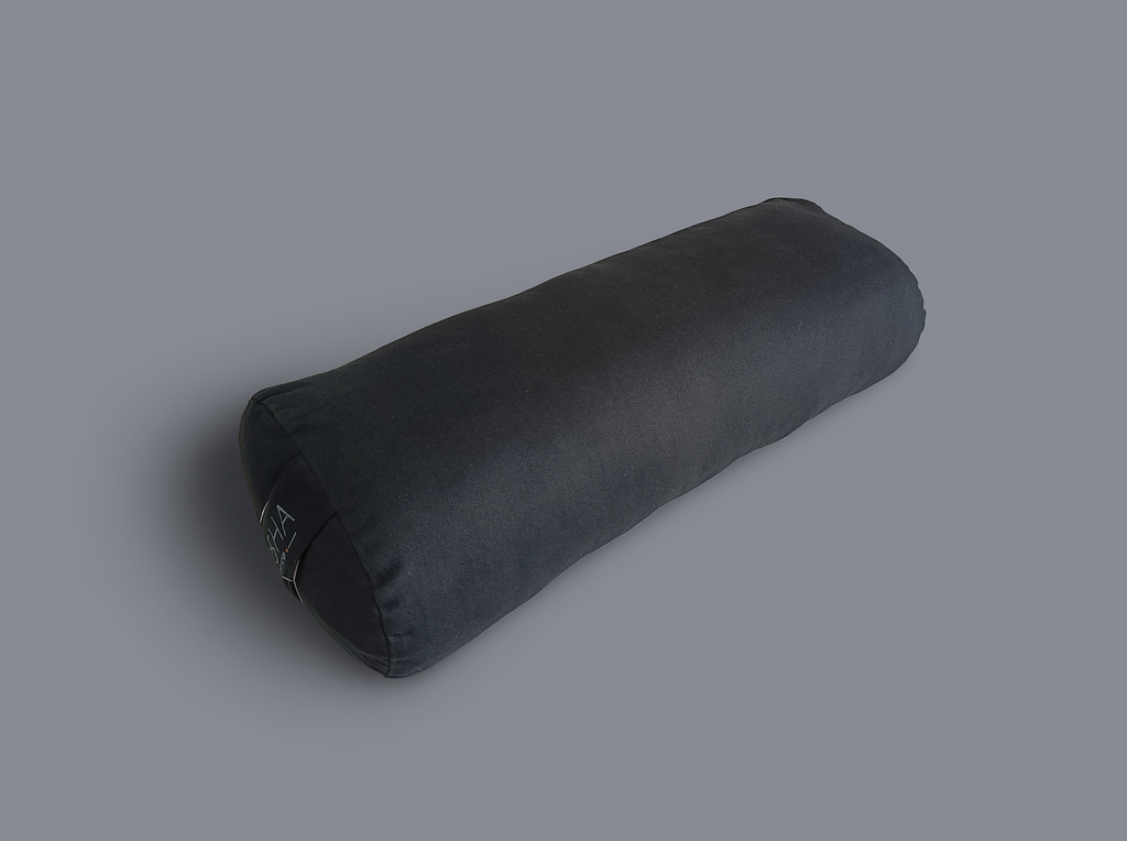 Yoga bolster with cotton cover with soft cushioning for yin yoga restorative yoga relaxation mindfulness meditation in black colour