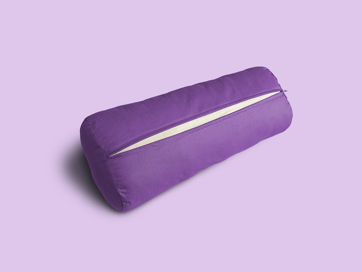 removable washable cover cotton natural yoga bolster in purple colour