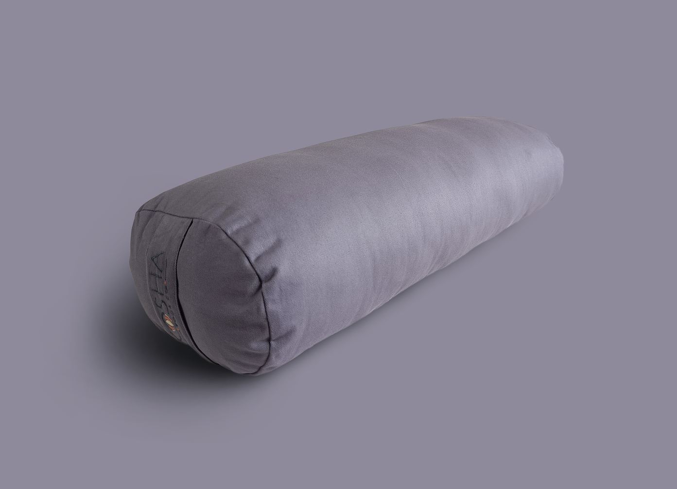 Yoga bolster with cotton cover with soft cushioning for yin yoga restorative yoga relaxation mindfulness meditation in mauve purple cream brown natural colour