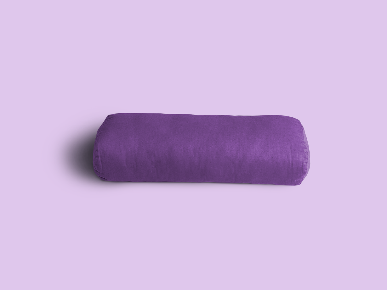 Yoga bolster with cotton cover with soft cushioning for yin yoga restorative yoga relaxation mindfulness meditation in purple colour