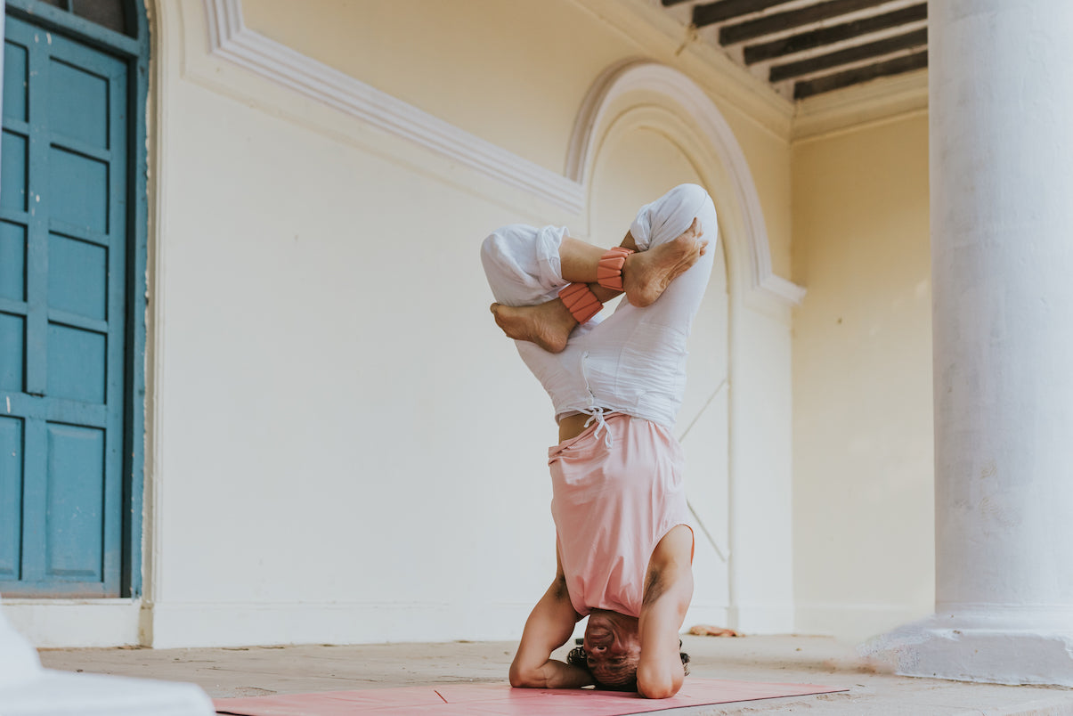 adjustable wrist and ankle weights for yoga and exercise in peach colour