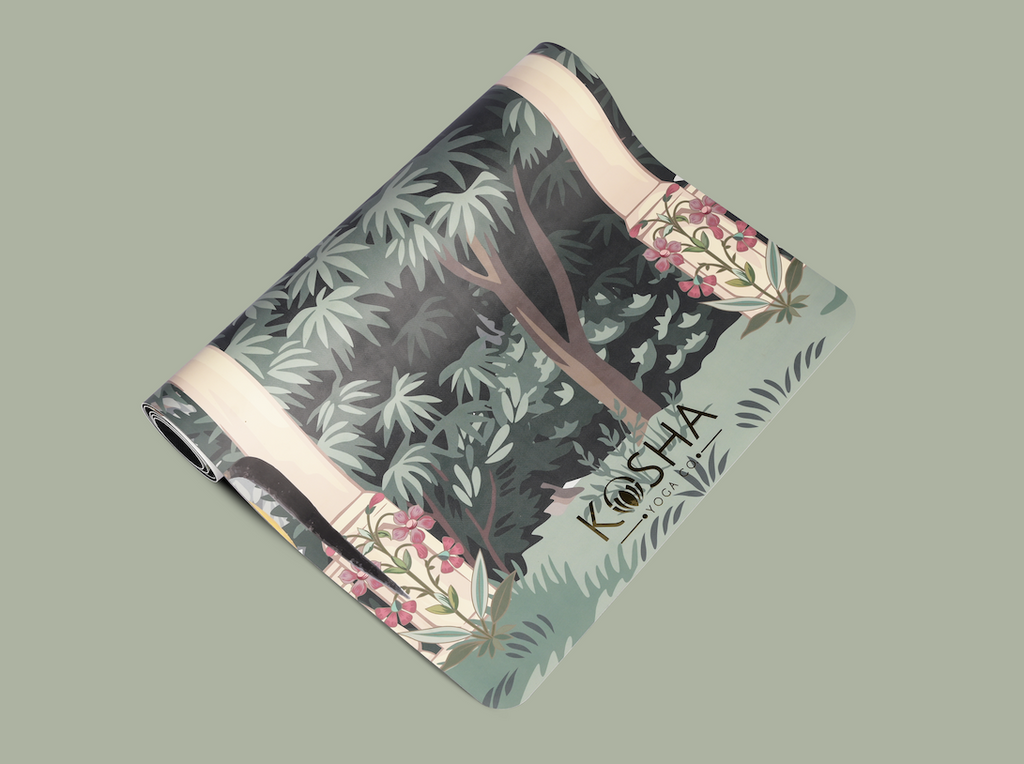 printed floral yoga mat with non slip top and rubber base