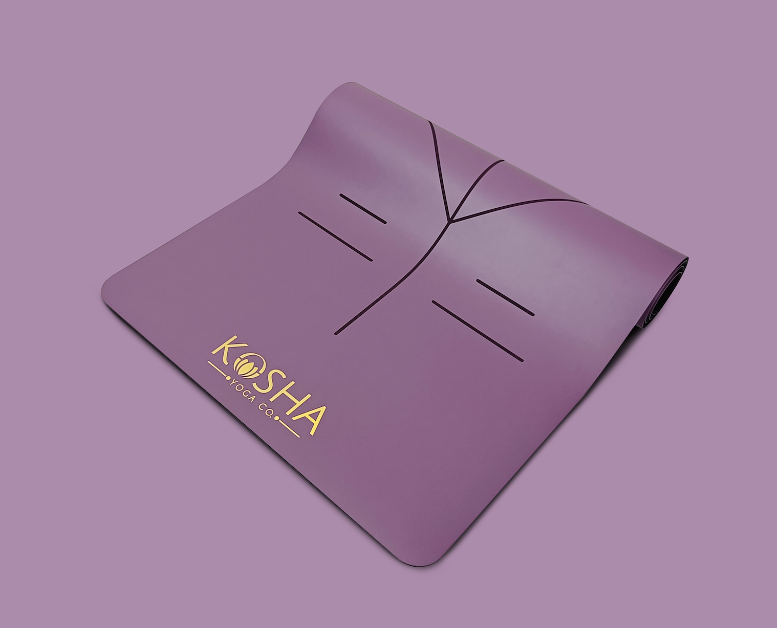 Sweat Absorbent Non Slip Rubber Yoga Mat With Alignment Lines In Purple Colour By Kosha Yoga Co for men and women
